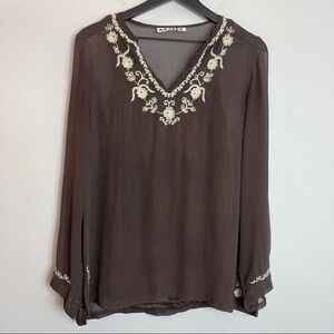 AML Brown Long Sleeve  Sheer Top